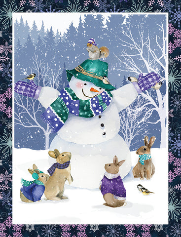 Christmas Card - Snowman with Bunnies